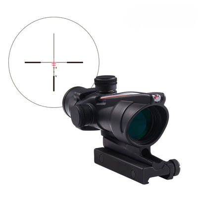 Black rifle scope with reticle on a white background