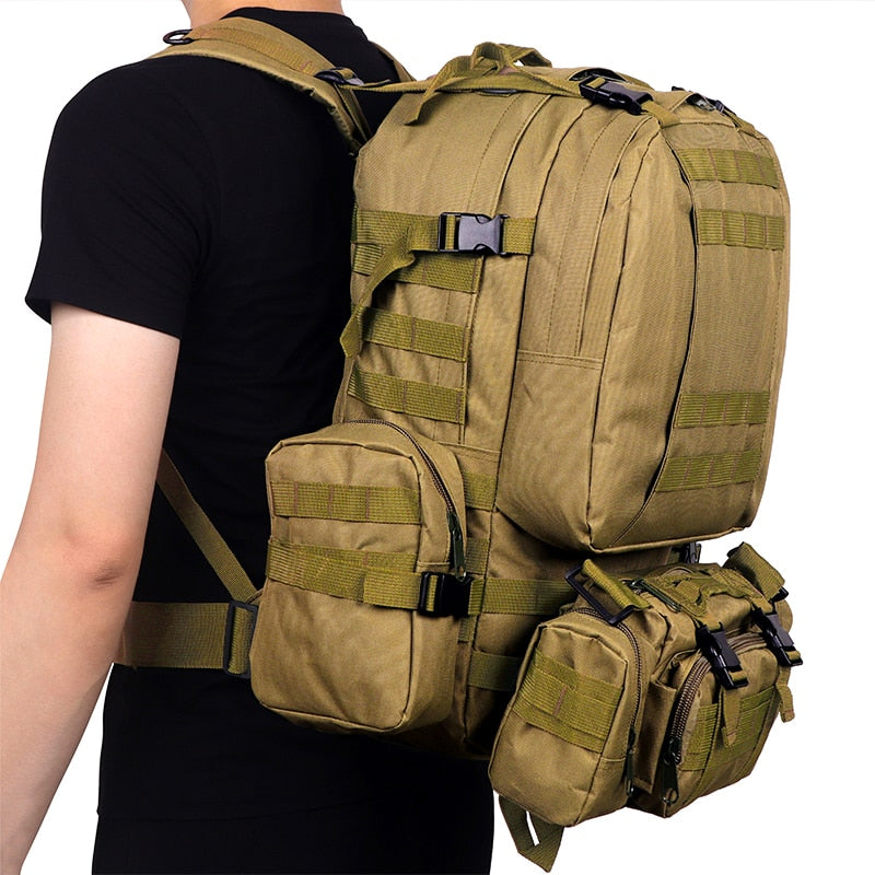 4-in-1 Tactical Backpack 50L Waterproof for Outdoor Trekking Fishing Hiking Camping