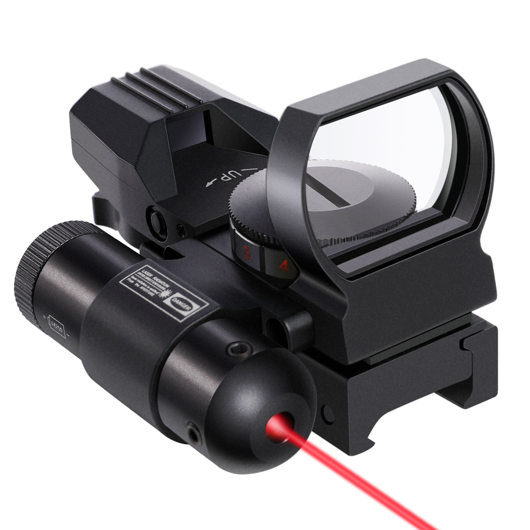 Red Dot Sight with Integrated Laser Sight, Reflex Sight Optics 4 Pattern Reticle, 2MOA Red & Green Dot 5 Brightness Levels with Laser, Red, Green