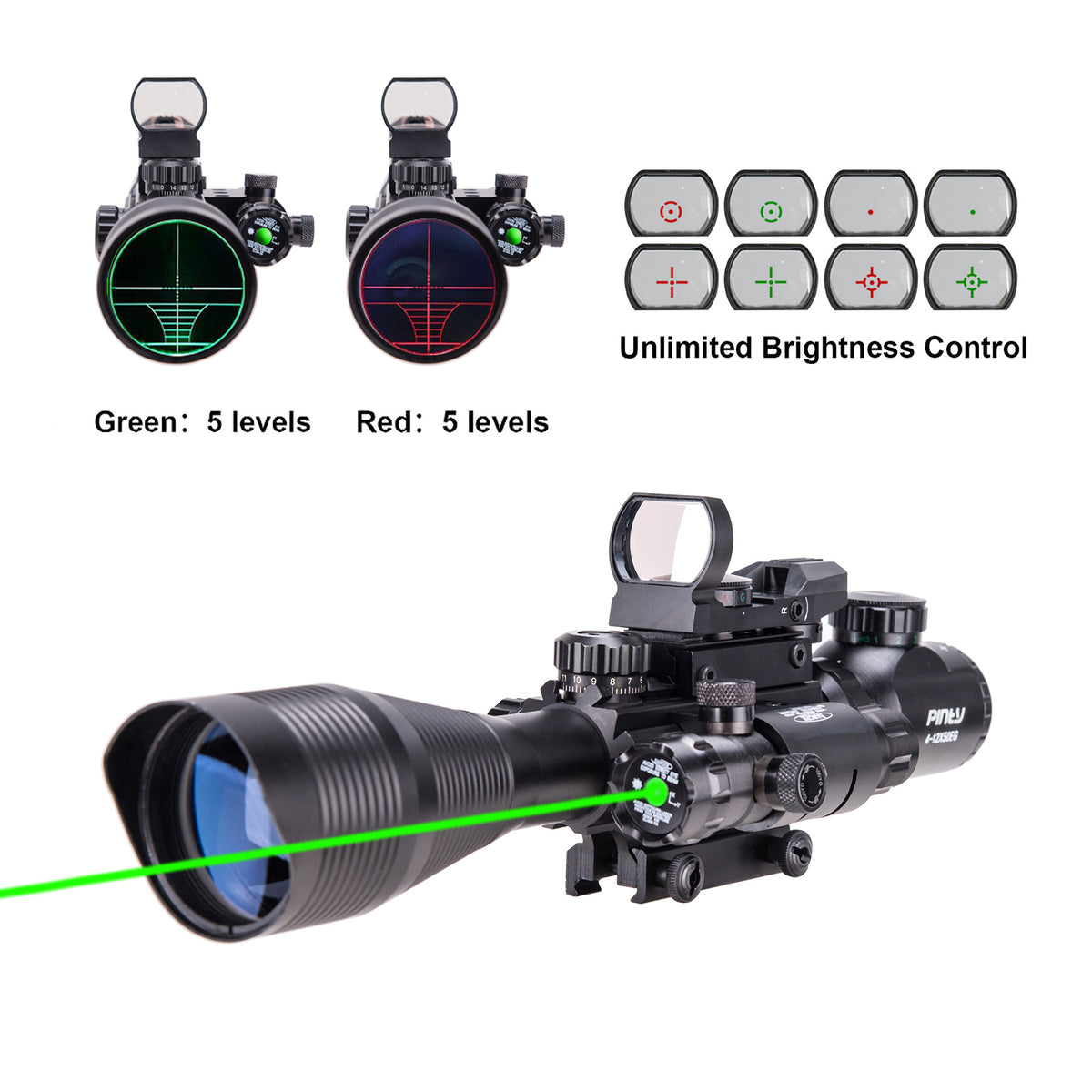 Pinty Nova 3-in-1 4-12x50 SFP Rifle Scope Combo, Green Laser – Pinty Scopes