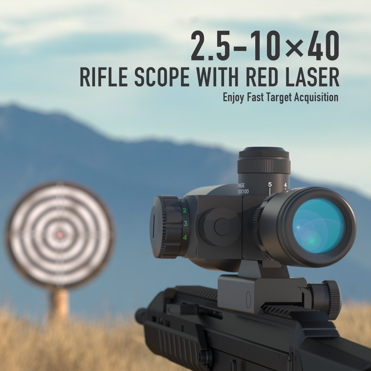 Pinty | 2.5-10x40 AOEG Tactical Rifle Scope Laser Combo, Compact Scope