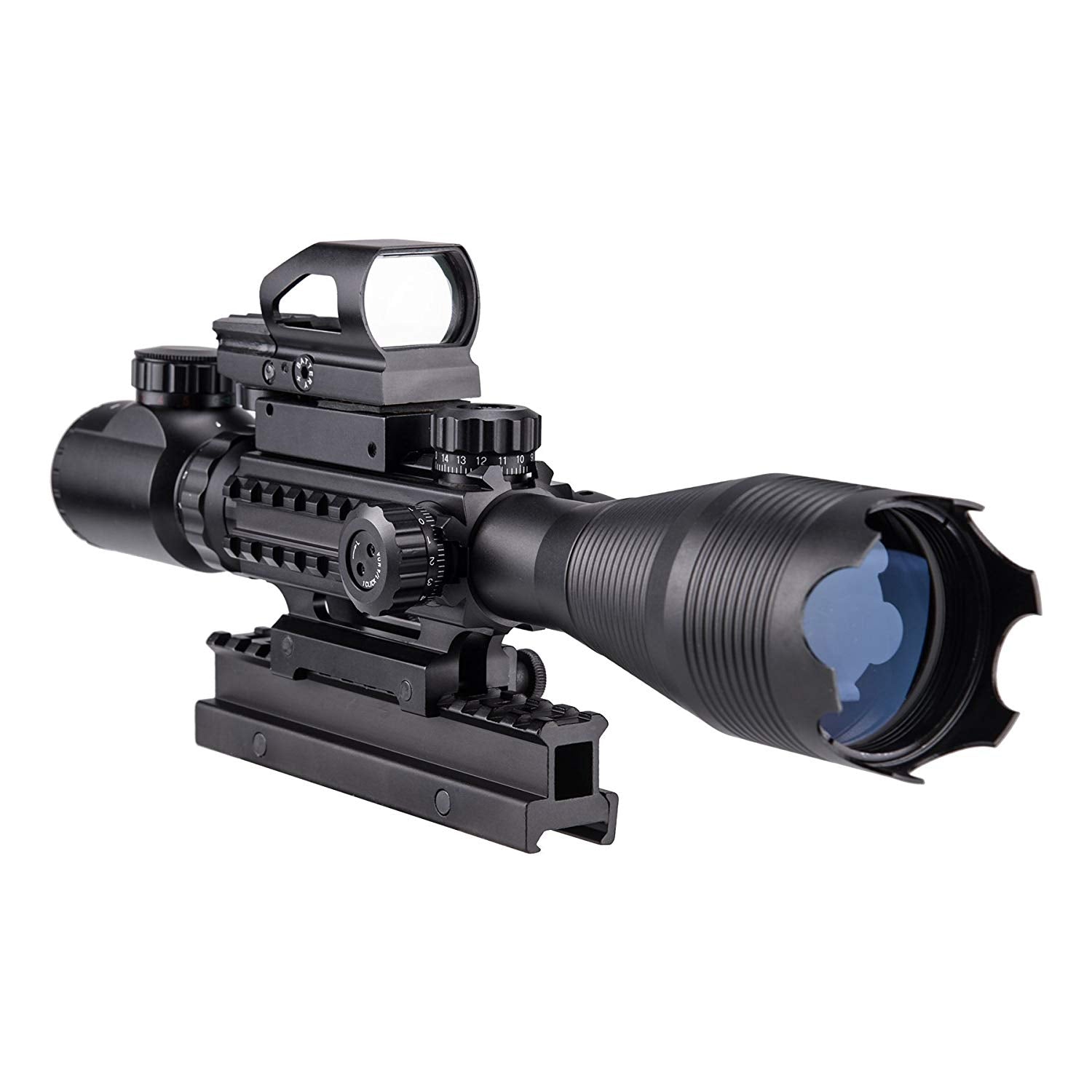 Pinty 4-in-1 Rifle Scope 4-16X50mm Optics/Green Laser/Holographic Dot Sight/14 Slot Riser