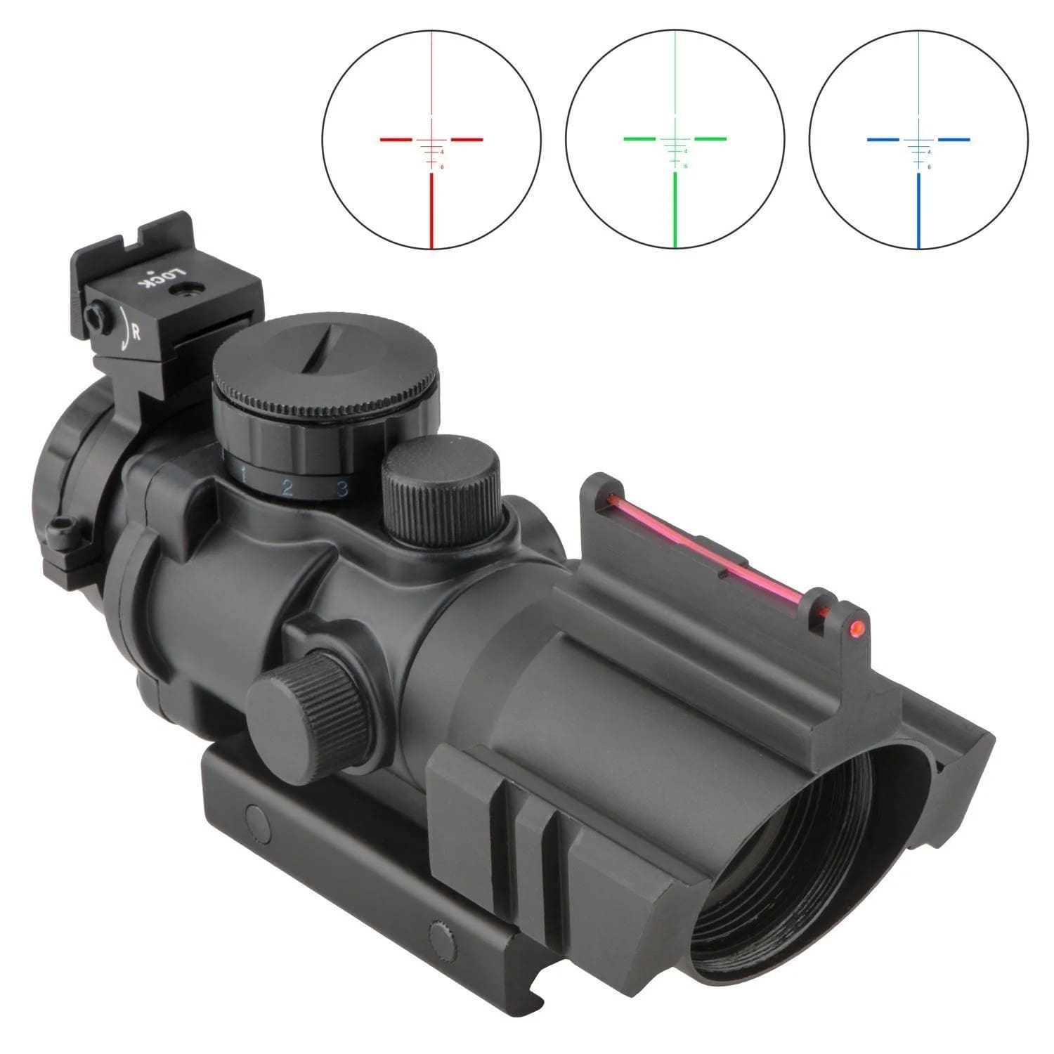    COMPACT-4X32-ILLUMINATED-RETICLE-OPTIC-WITH-FIBER-OPTIC-FRONT-SIGHT