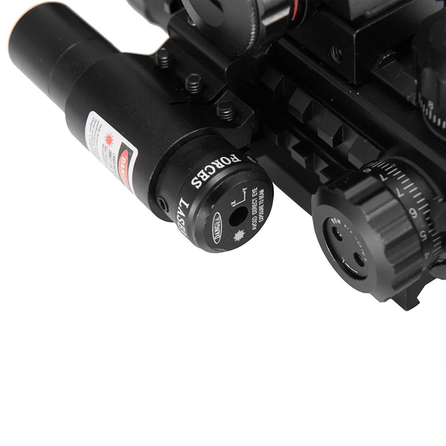 Pinty 3-in-1 Rifle Scope 4-12x50mmEG Rangefinder/Tactical Reticle Scope/Laser Sight & Red Dot Sight