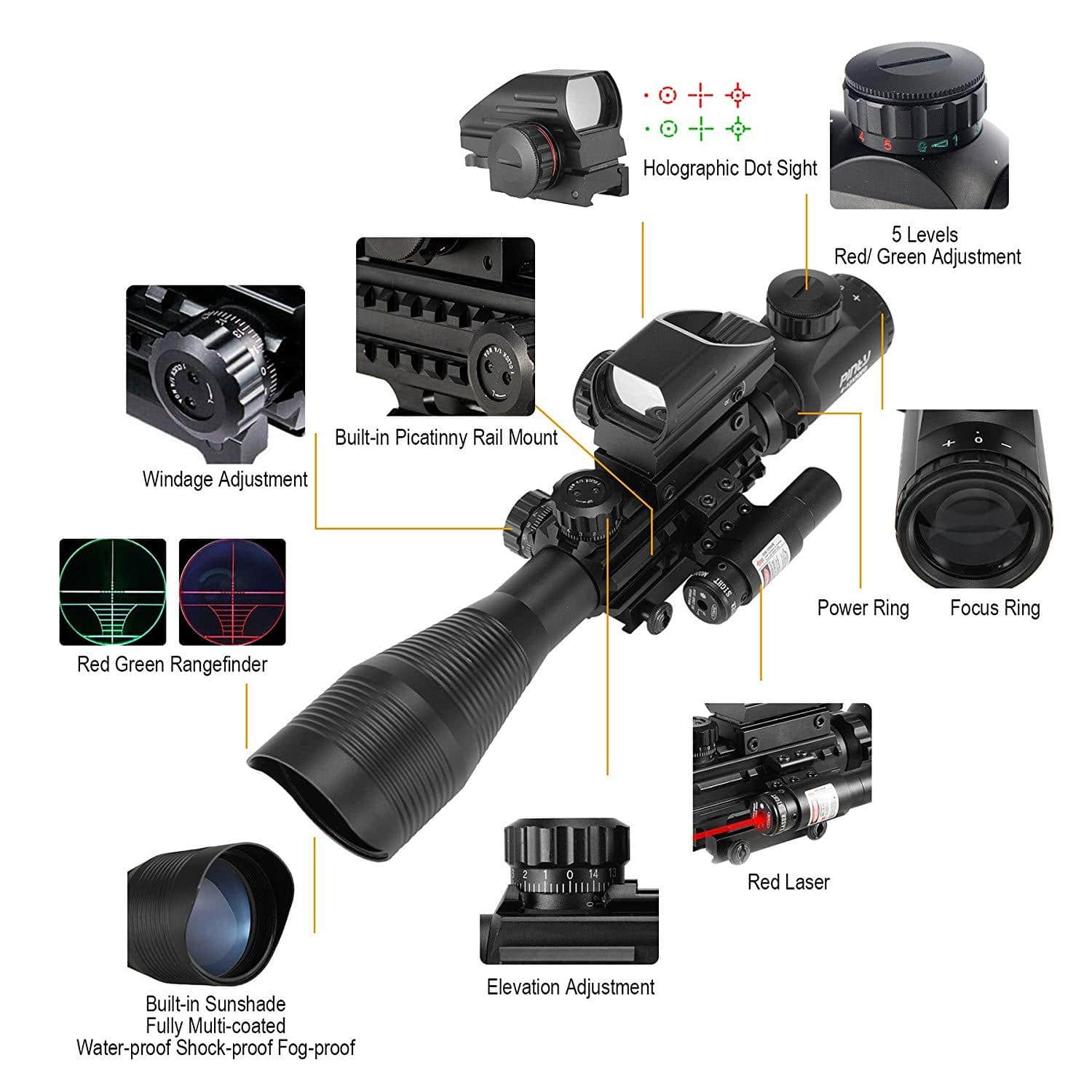 Pinty 3-in-1 Rifle Scope 4-12x50mmEG Rangefinder/Tactical Reticle Scope/Laser Sight & hunting optics-gun scopes 