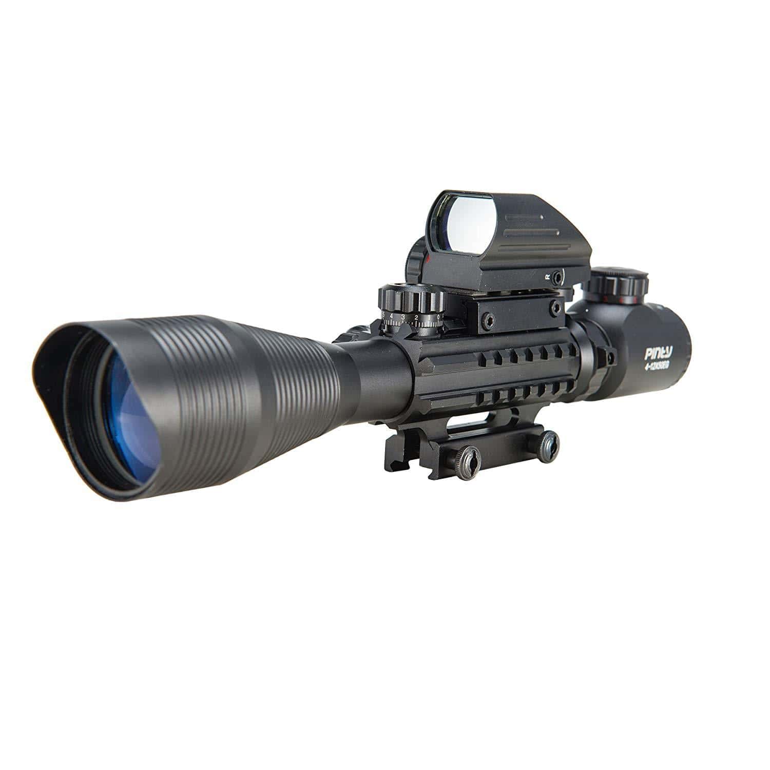 Pinty 3-in-1 Rifle Scope 4-12x50mmEG Rangefinder/Tactical Reticle Scope/Laser Sight & Red Dot Sight