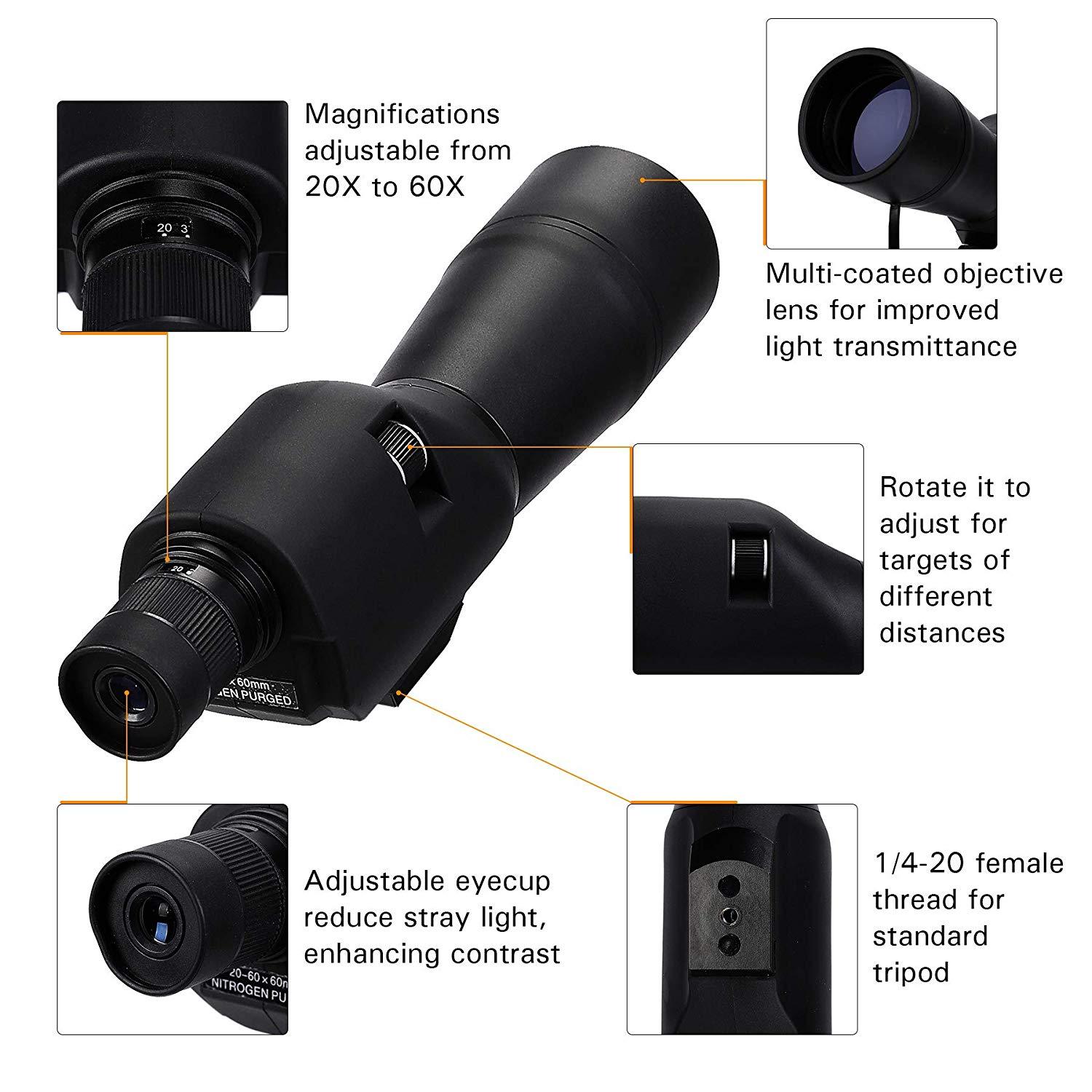 spotters scope 20-60x60 FOW 36-19m/1000m Waterproof Straight Spotting Scope w/ Tripod-bushnell spotting scope -