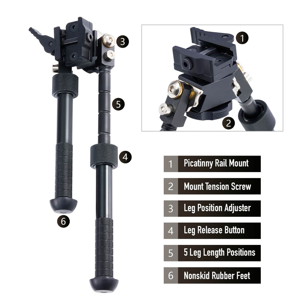 PINTY Rifle Bipod 6.5"9.5" Adjustable Legs,360 Degree Swivel Pinty